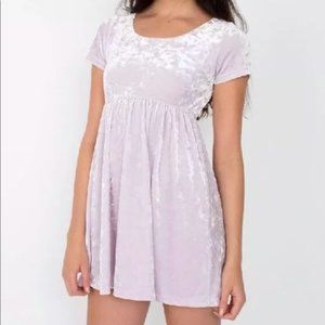American Apparel Crushed Velvet Lavender Babydoll Stretch Scoop Neck Minidress